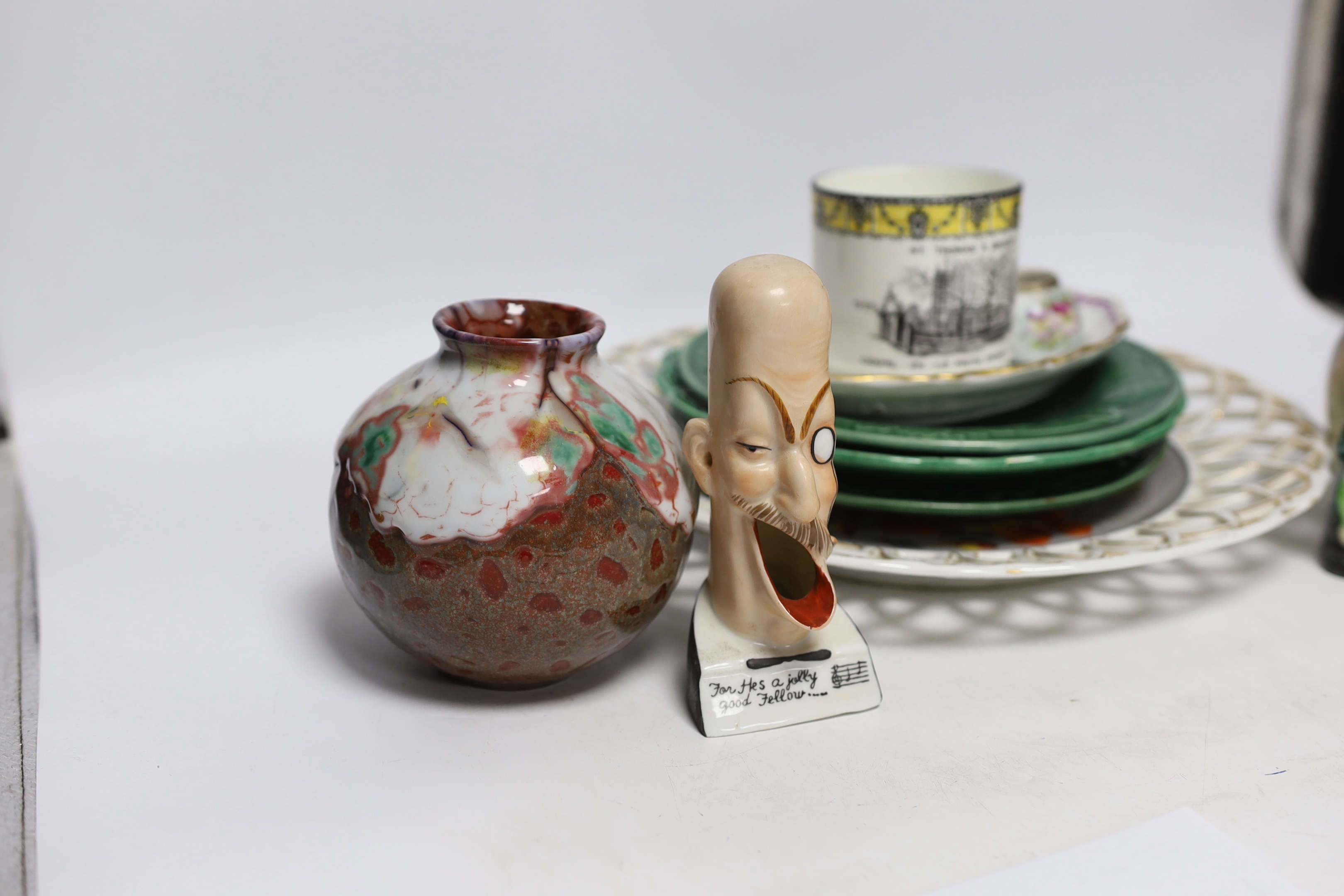 A Doulton replica Chang vase and mixed ornamental china, Doulton vase 13cm high